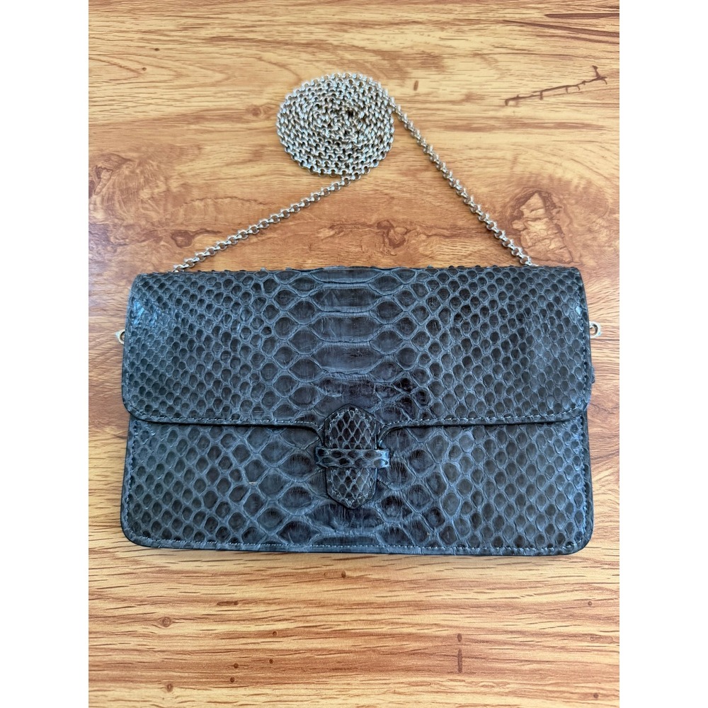 Cape Cobra Python Accordion Crossbody Wallet Gray Snakeskin Small
